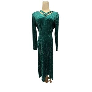 Brett Alixander Emerald Green Velvet Crushed Maxi Dress Size 12